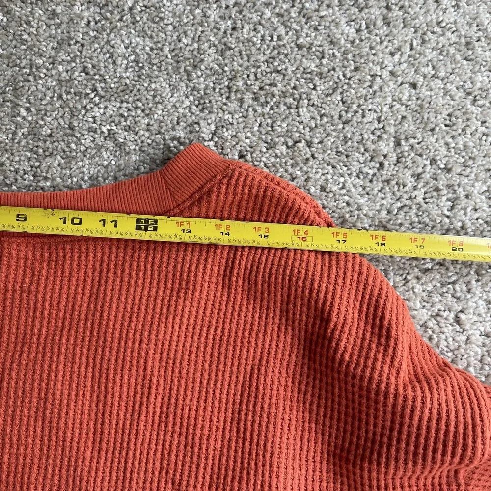 Madewell Sweater Womens Large Orange V Neck Waffle Knit Long Sleeve Pullover